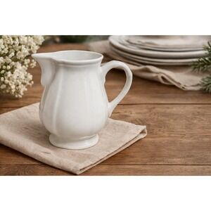 Villeroy Boch Manoir Creamer Pitcher 4" White Porcelain Scalloped